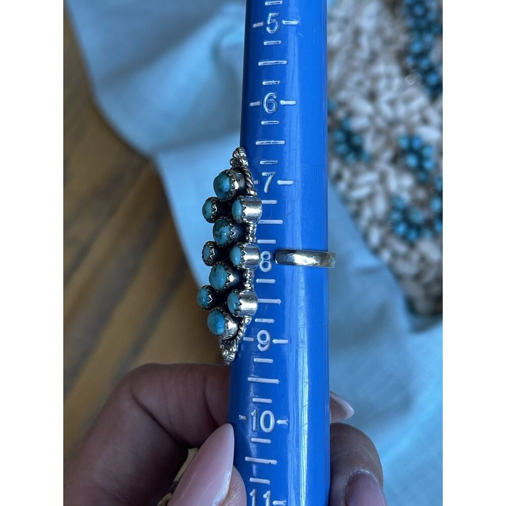Turquoise Cluster Ring Sterling Silver Native Style Southwest Long Adjustable - Picture 10 of 10